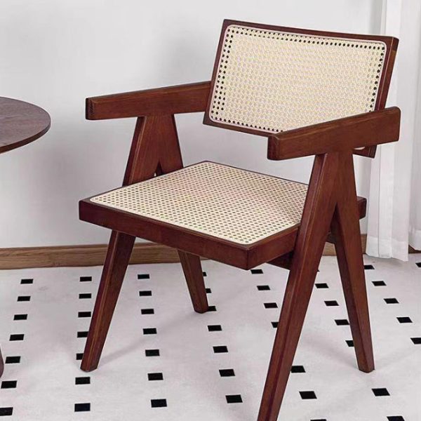 Traditional Vintage Square Solid Leather Dining Chair Backrest Armrest For Living Room - Image 10