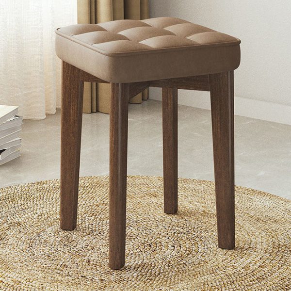 Modern Minimalist Square Solid Wood Leathaire Vanity Stool 4-Leg For Bedroom - Image 14