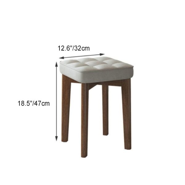Modern Minimalist Square Solid Wood Leathaire Vanity Stool 4-Leg For Bedroom - Image 4
