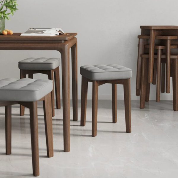 Modern Minimalist Square Solid Wood Leathaire Vanity Stool 4-Leg For Bedroom - Image 12