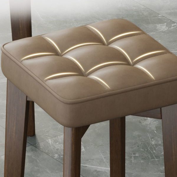 Modern Minimalist Square Solid Wood Leathaire Vanity Stool 4-Leg For Bedroom - Image 5