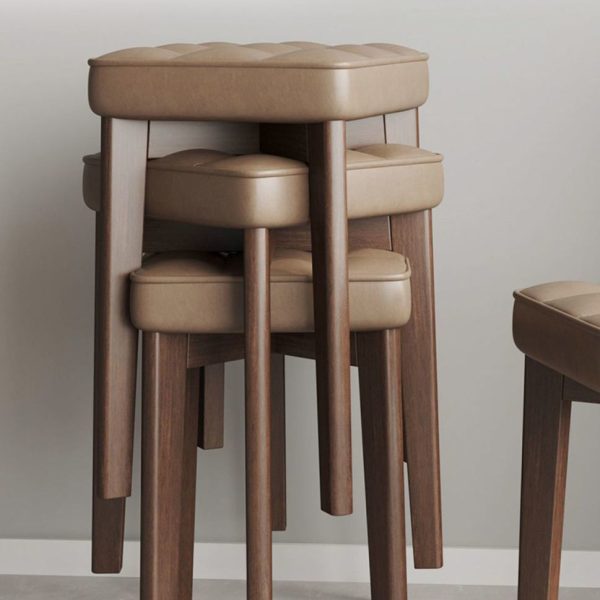 Modern Minimalist Square Solid Wood Leathaire Vanity Stool 4-Leg For Bedroom - Image 10