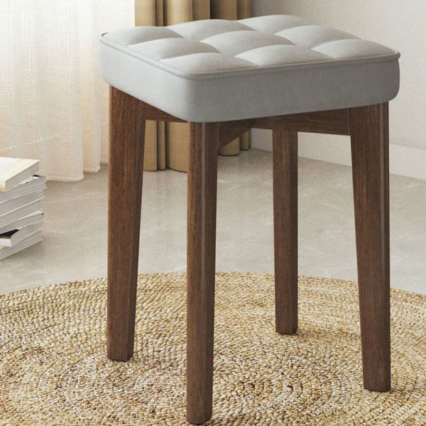 Modern Minimalist Square Solid Wood Leathaire Vanity Stool 4-Leg For Bedroom - Image 23