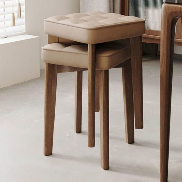 Modern Minimalist Square Solid Wood Leathaire Vanity Stool 4-Leg For Bedroom - Image 11