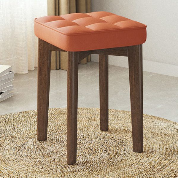 Modern Minimalist Square Solid Wood Leathaire Vanity Stool 4-Leg For Bedroom - Image 15