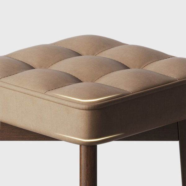 Modern Minimalist Square Solid Wood Leathaire Vanity Stool 4-Leg For Bedroom - Image 9