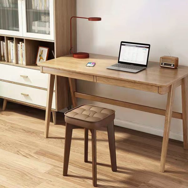 Modern Minimalist Square Solid Wood Leathaire Vanity Stool 4-Leg For Bedroom - Image 2