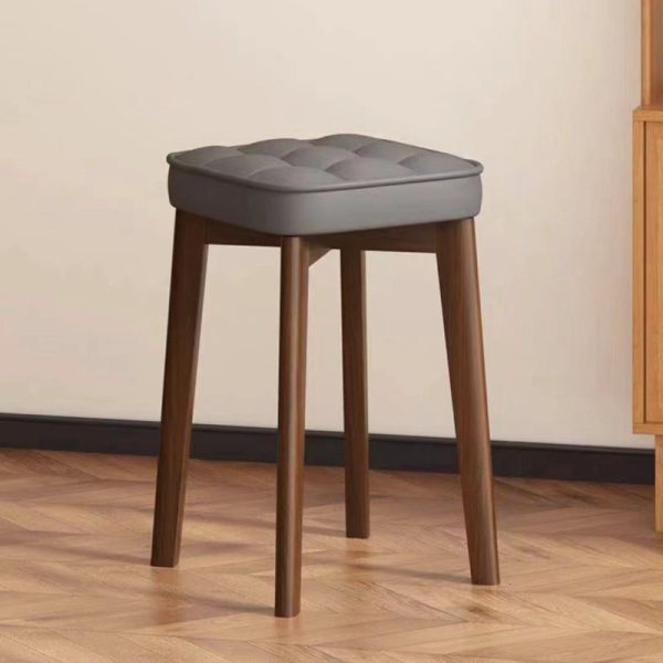Modern Minimalist Square Solid Wood Leathaire Vanity Stool 4-Leg For Bedroom - Image 13