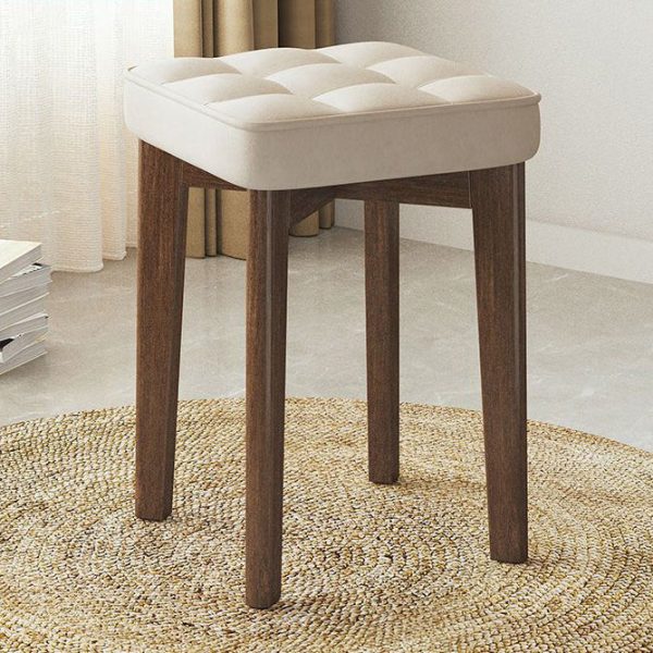 Modern Minimalist Square Solid Wood Leathaire Vanity Stool 4-Leg For Bedroom - Image 16