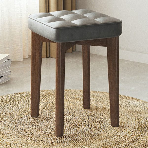 Modern Minimalist Square Solid Wood Leathaire Vanity Stool 4-Leg For Bedroom - Image 18