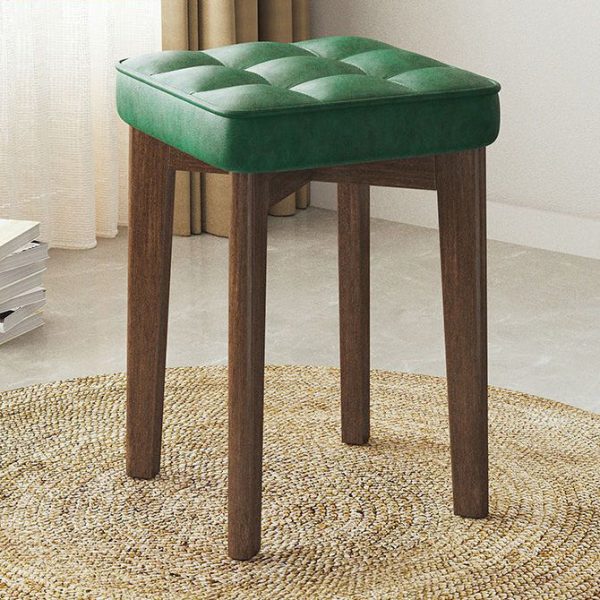 Modern Minimalist Square Solid Wood Leathaire Vanity Stool 4-Leg For Bedroom - Image 19