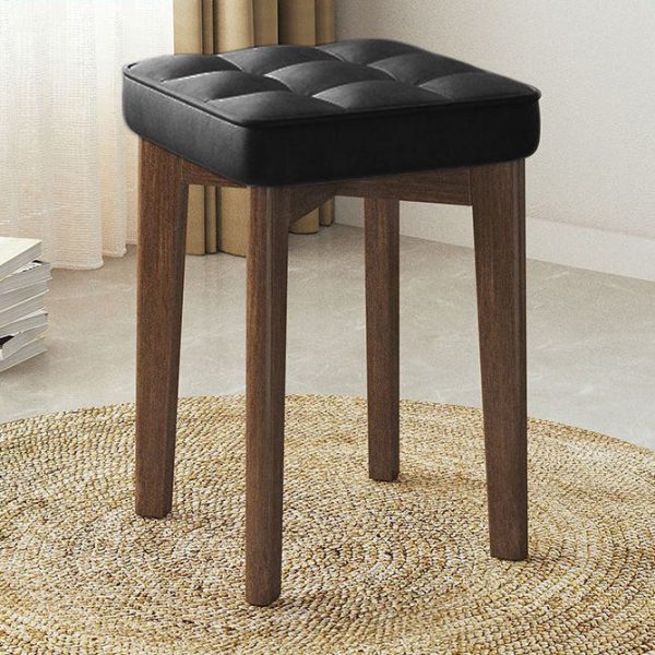 Modern Minimalist Square Solid Wood Leathaire Vanity Stool 4-Leg For Bedroom - Image 20