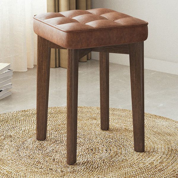 Modern Minimalist Square Solid Wood Leathaire Vanity Stool 4-Leg For Bedroom - Image 21