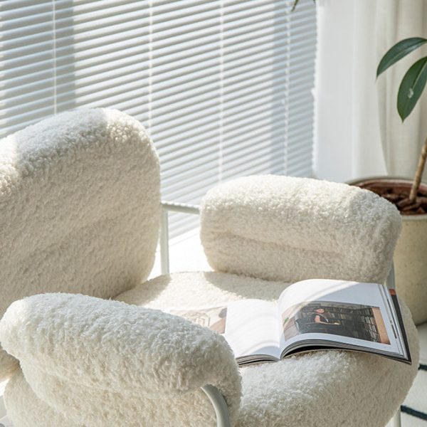 Contemporary Nordic Square Lambswool Metal Accent Chair Backrest Armrest For Living Room - Image 8