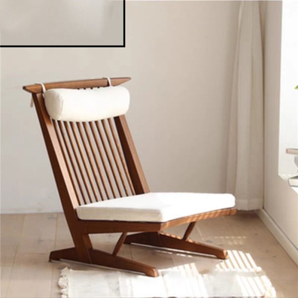 Traditional Japanese Rectangular Solid Wood Linen Accent Chair Backrest For Living Room - Image 10