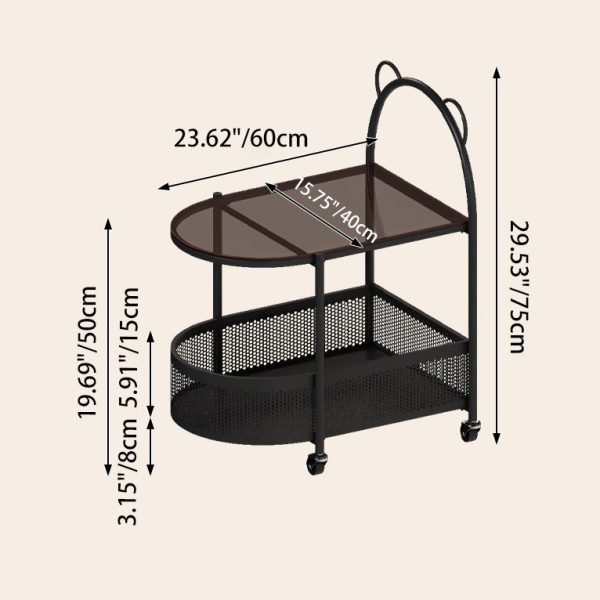 Modern Eclectic Oval Glass Carbon Steel Side Table 1-Shelf For Living Room - Image 4