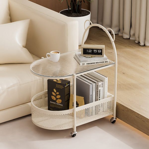 Modern Eclectic Oval Glass Carbon Steel Side Table 1-Shelf For Living Room - Image 19