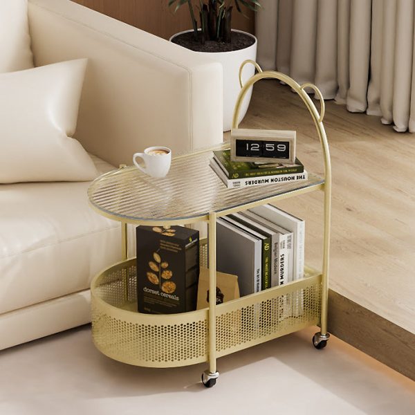 Modern Eclectic Oval Glass Carbon Steel Side Table 1-Shelf For Living Room - Image 10