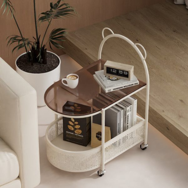 Modern Eclectic Oval Glass Carbon Steel Side Table 1-Shelf For Living Room - Image 20