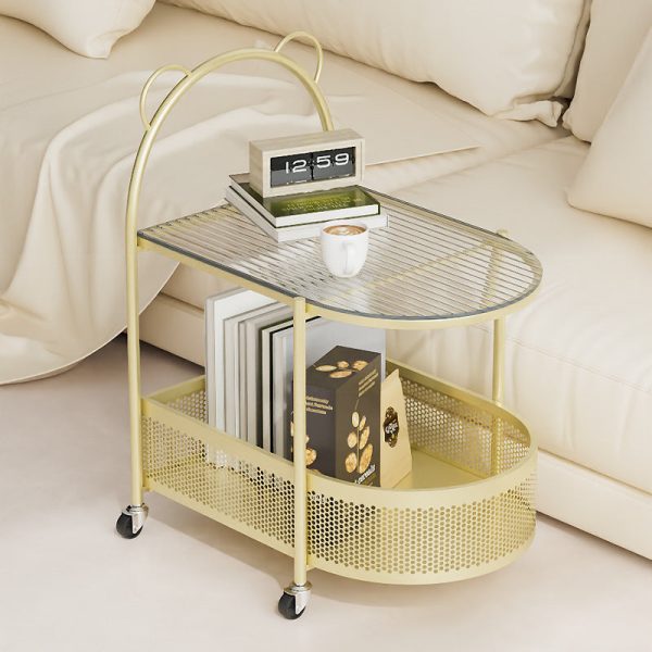 Modern Eclectic Oval Glass Carbon Steel Side Table 1-Shelf For Living Room - Image 11