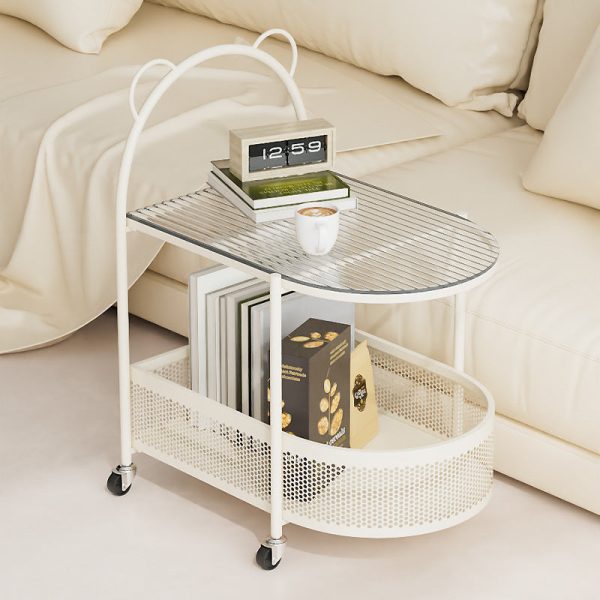 Modern Eclectic Oval Glass Carbon Steel Side Table 1-Shelf For Living Room - Image 21