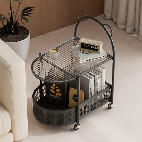 Modern Eclectic Oval Glass Carbon Steel Side Table 1-Shelf For Living Room - Image 8