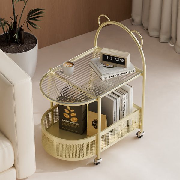 Modern Eclectic Oval Glass Carbon Steel Side Table 1-Shelf For Living Room - Image 13