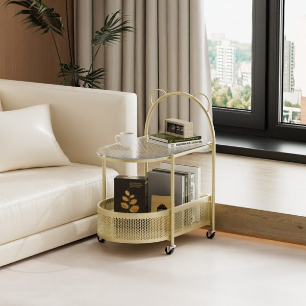 Modern Eclectic Oval Glass Carbon Steel Side Table 1-Shelf For Living Room - Image 12