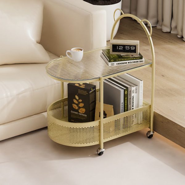 Modern Eclectic Oval Glass Carbon Steel Side Table 1-Shelf For Living Room - Image 9