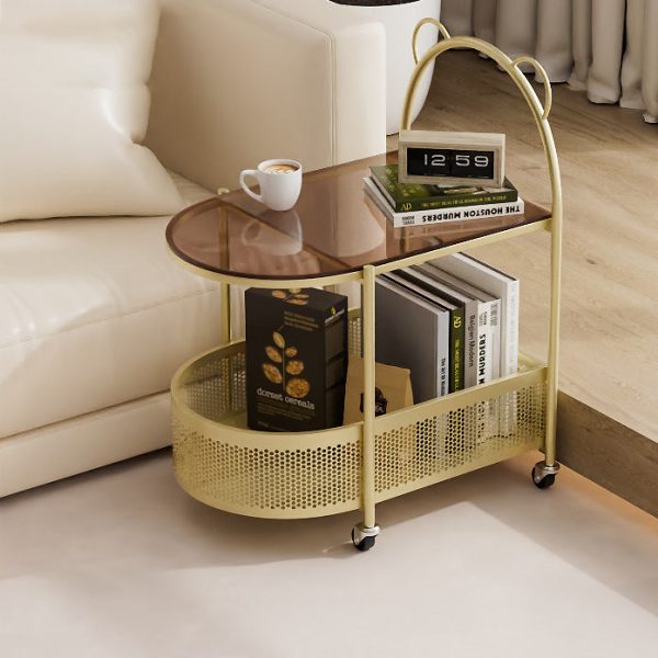 Modern Eclectic Oval Glass Carbon Steel Side Table 1-Shelf For Living Room - Image 14