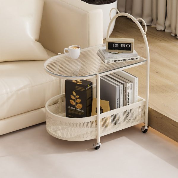 Modern Eclectic Oval Glass Carbon Steel Side Table 1-Shelf For Living Room - Image 15