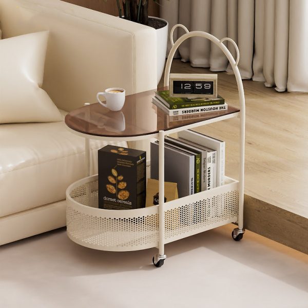 Modern Eclectic Oval Glass Carbon Steel Side Table 1-Shelf For Living Room - Image 17