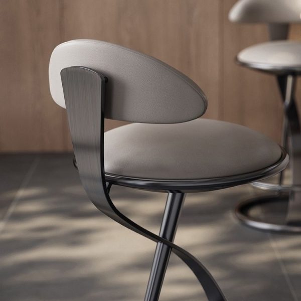 Contemporary Nordic Round Leather Stainless Steel Bar Stool Backrest For Dining Room - Image 6