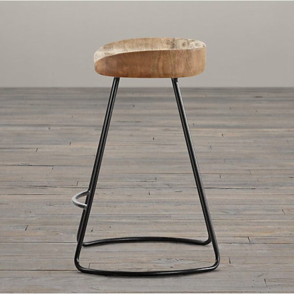 Traditional Retro Square Solid Wood Metal Bar Stool Footrest For Dining Room - Image 16
