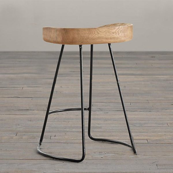 Traditional Retro Square Solid Wood Metal Bar Stool Footrest For Dining Room - Image 17