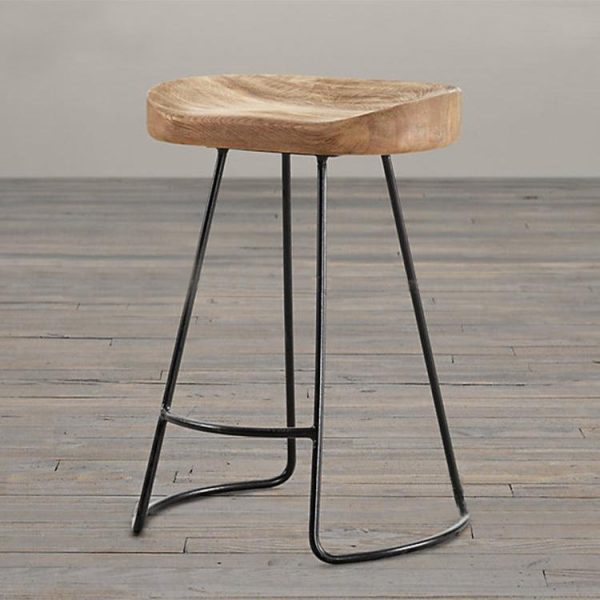 Traditional Retro Square Solid Wood Metal Bar Stool Footrest For Dining Room - Image 13