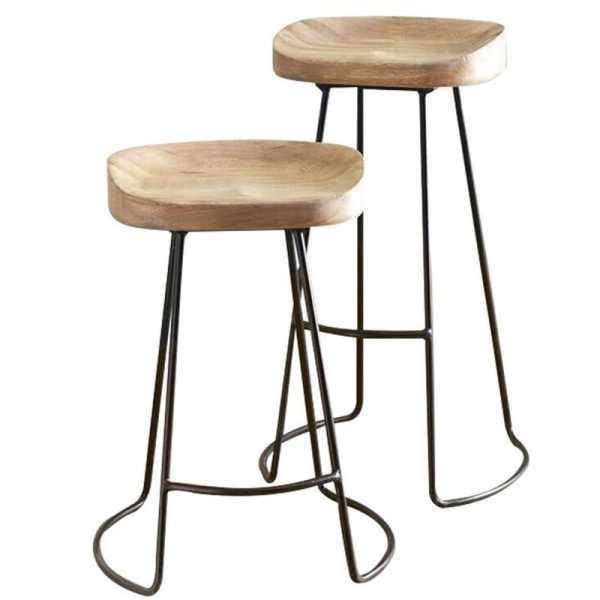 Traditional Retro Square Solid Wood Metal Bar Stool Footrest For Dining Room - Image 14