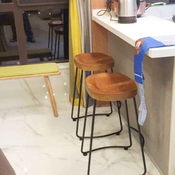 Traditional Retro Square Solid Wood Metal Bar Stool Footrest For Dining Room - Image 15