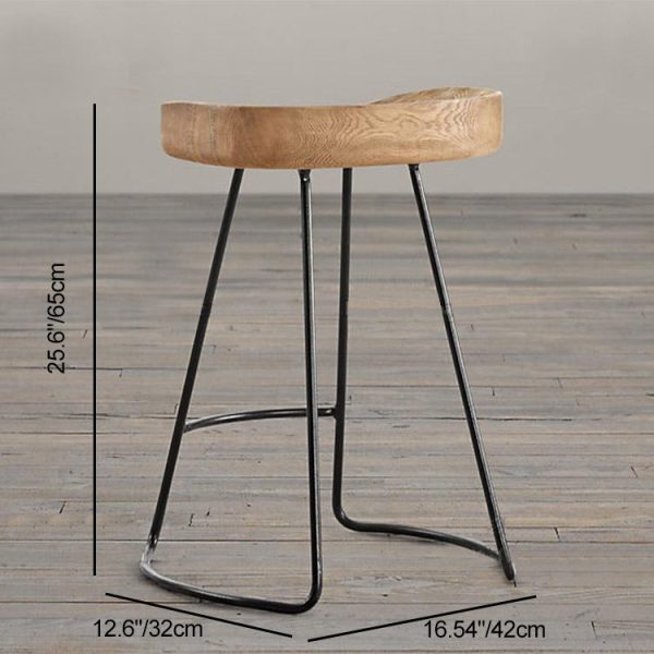 Traditional Retro Square Solid Wood Metal Bar Stool Footrest For Dining Room - Image 4