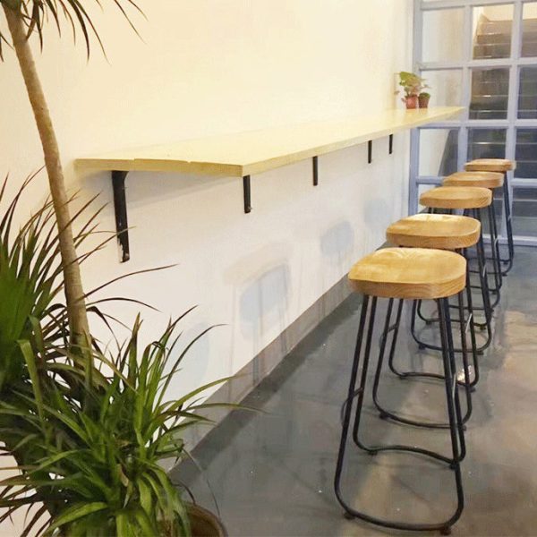 Traditional Retro Square Solid Wood Metal Bar Stool Footrest For Dining Room - Image 2