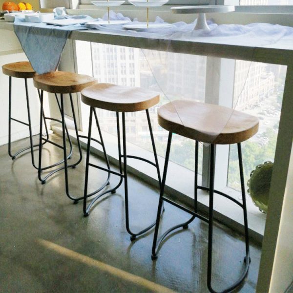Traditional Retro Square Solid Wood Metal Bar Stool Footrest For Dining Room - Image 3