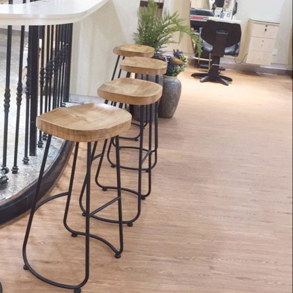 Traditional Retro Square Solid Wood Metal Bar Stool Footrest For Dining Room - Image 8