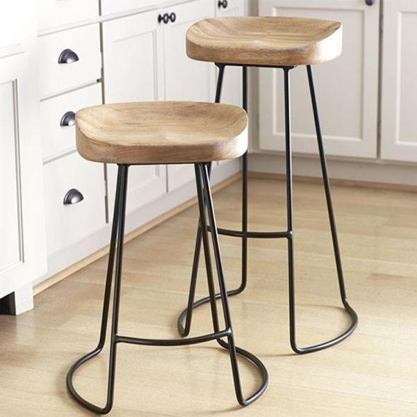 Traditional Retro Square Solid Wood Metal Bar Stool Footrest For Dining Room - Image 10
