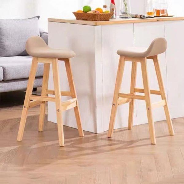 Contemporary Scandinavian Oval Cushion Rubberwood Bar Stool Backrest For Dining Room - Image 3