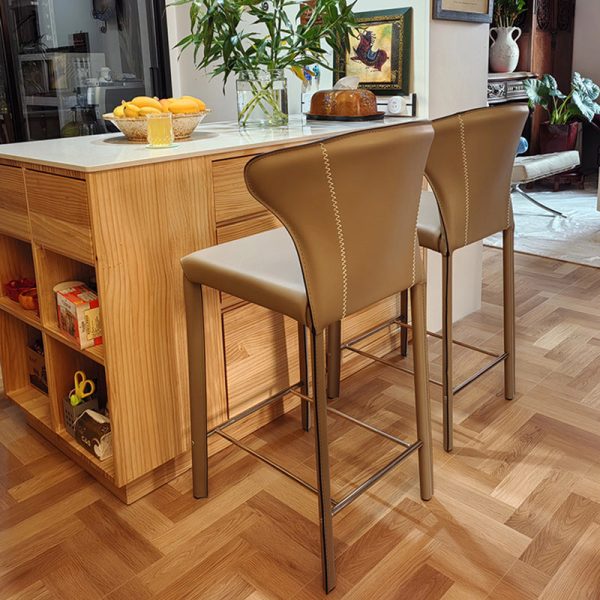 Modern Luxury Square Cushion Saddle Leather Carbon Steel Bar Stool Backrest For Dining Room - Image 15