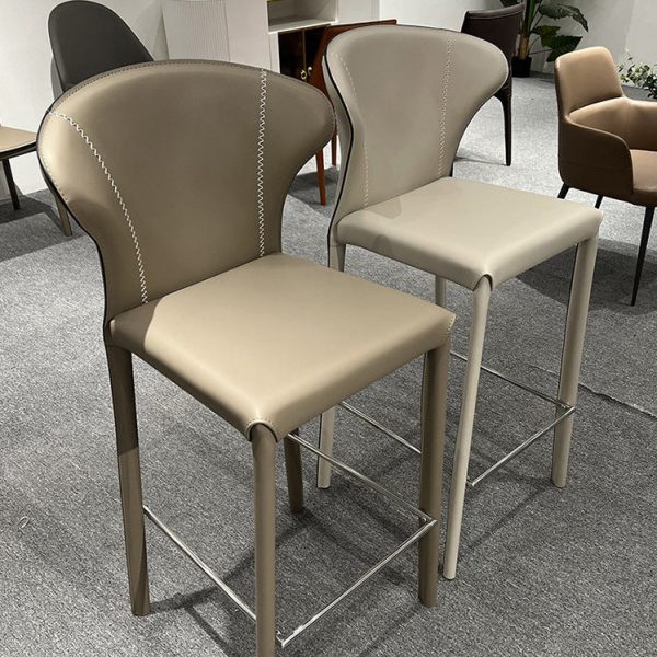 Modern Luxury Square Cushion Saddle Leather Carbon Steel Bar Stool Backrest For Dining Room - Image 2
