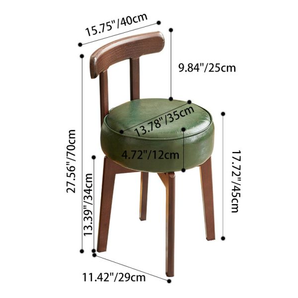 Traditional Chinese Round Leather Rubberwood Vanity Stool Backrest For Dining Room - Image 4