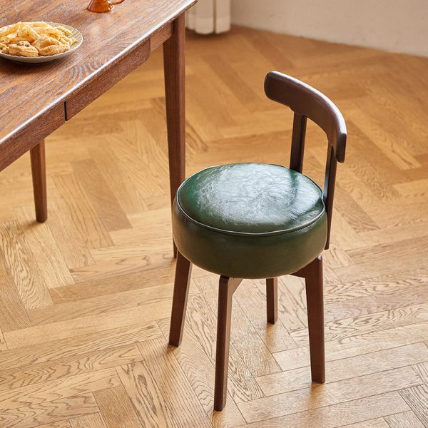 Traditional Chinese Round Leather Rubberwood Vanity Stool Backrest For Dining Room - Image 3