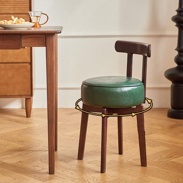 Traditional Chinese Round Leather Rubberwood Vanity Stool Backrest For Dining Room - Image 12