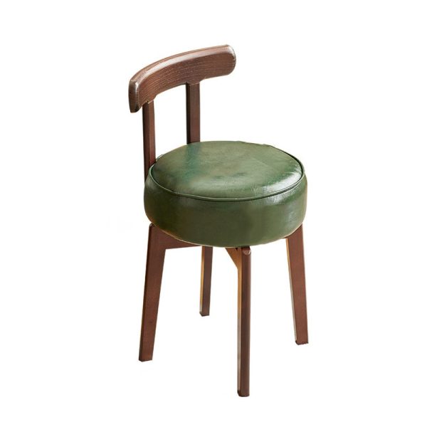 Traditional Chinese Round Leather Rubberwood Vanity Stool Backrest For Dining Room - Image 14